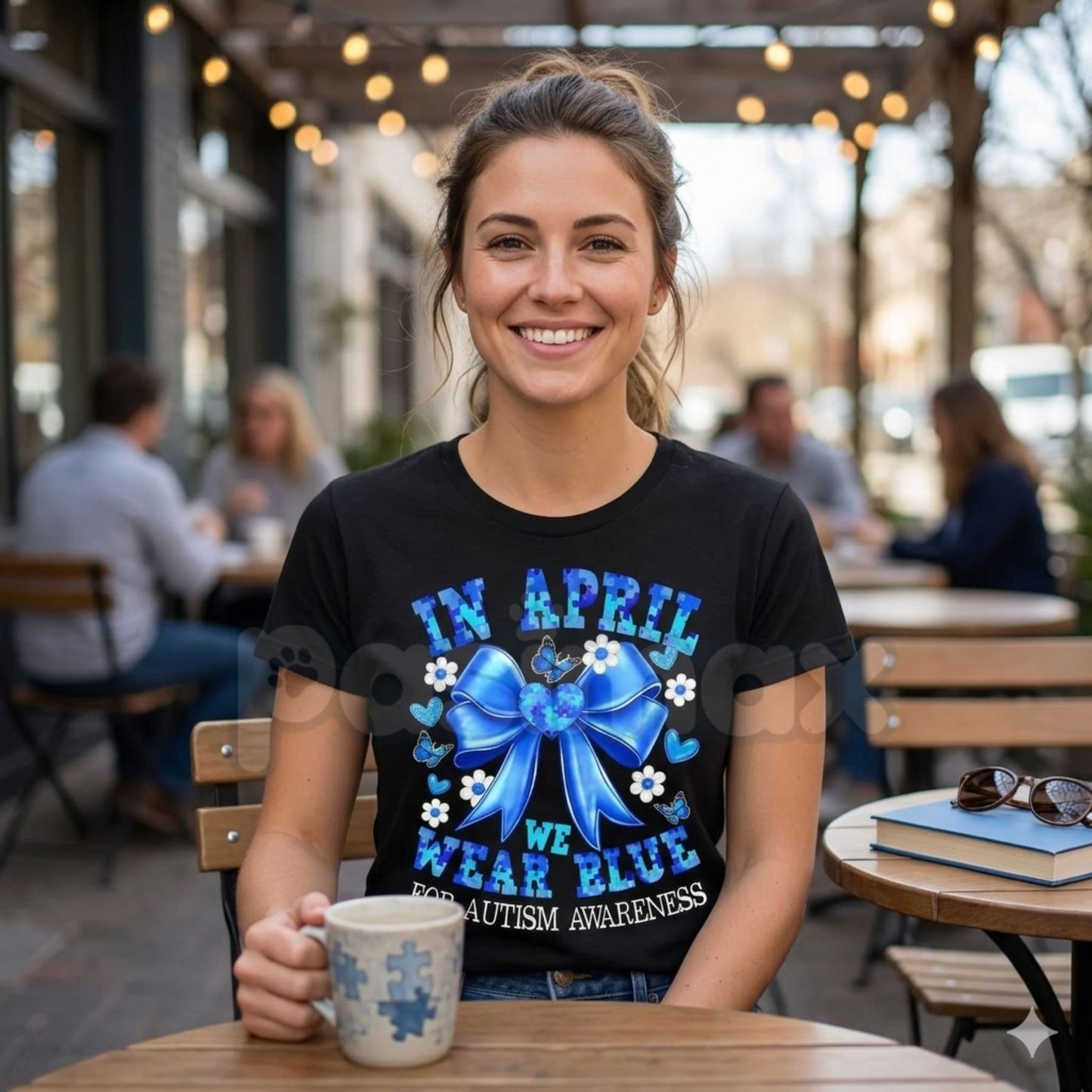 "April We Wear Blue" Autism Awareness T-Shirt – Coquette Bow Puzzle Piece Graphic Tee, Premium 100% Cotton Neurodiversity Top, Soft Lived-In Heavyweight Acceptance Month Shirt, Made in USA