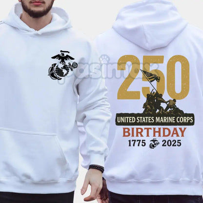Marines 250th Birthday Hoodie – USMC 250 Year Anniversary Commemorative Pullover, Veteran & Active Duty Gear, Unisex
