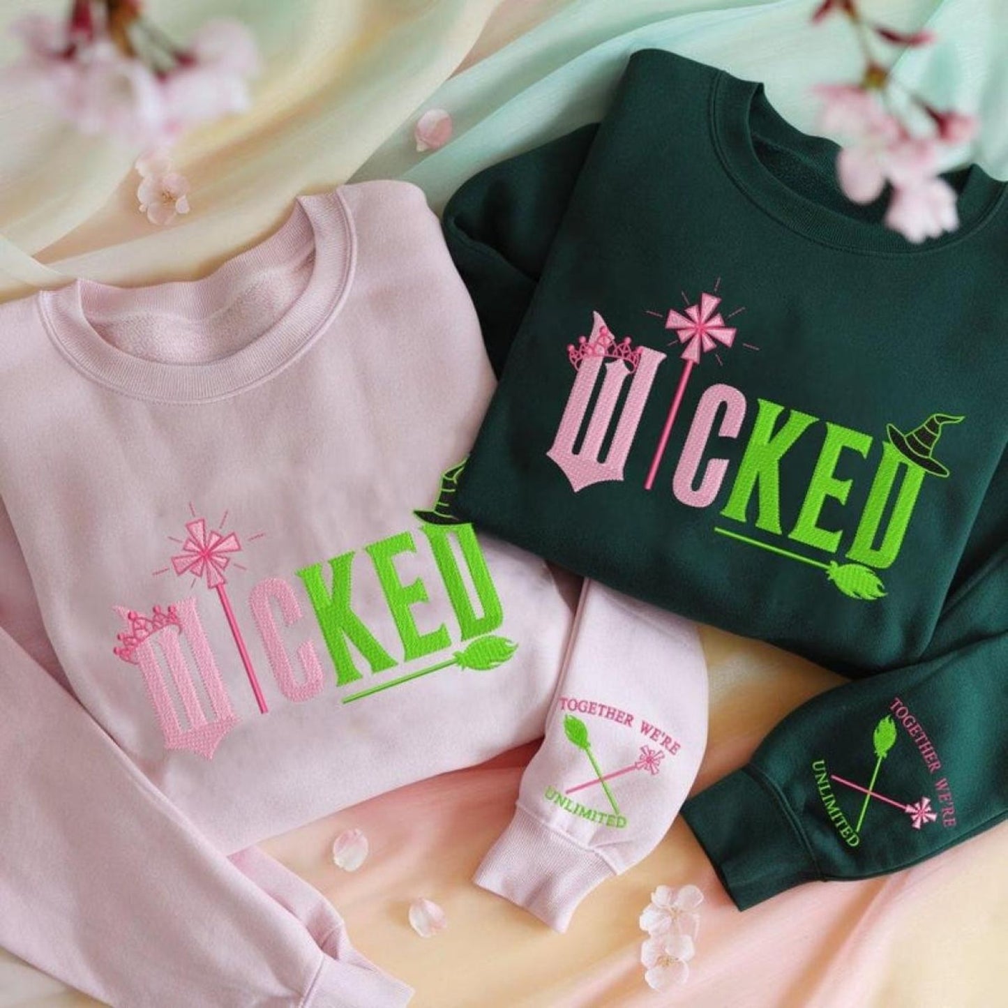 Wicked Embroidery Sweatshirt - Together We're Unlimited, Elphaba & Glinda Fan Apparel