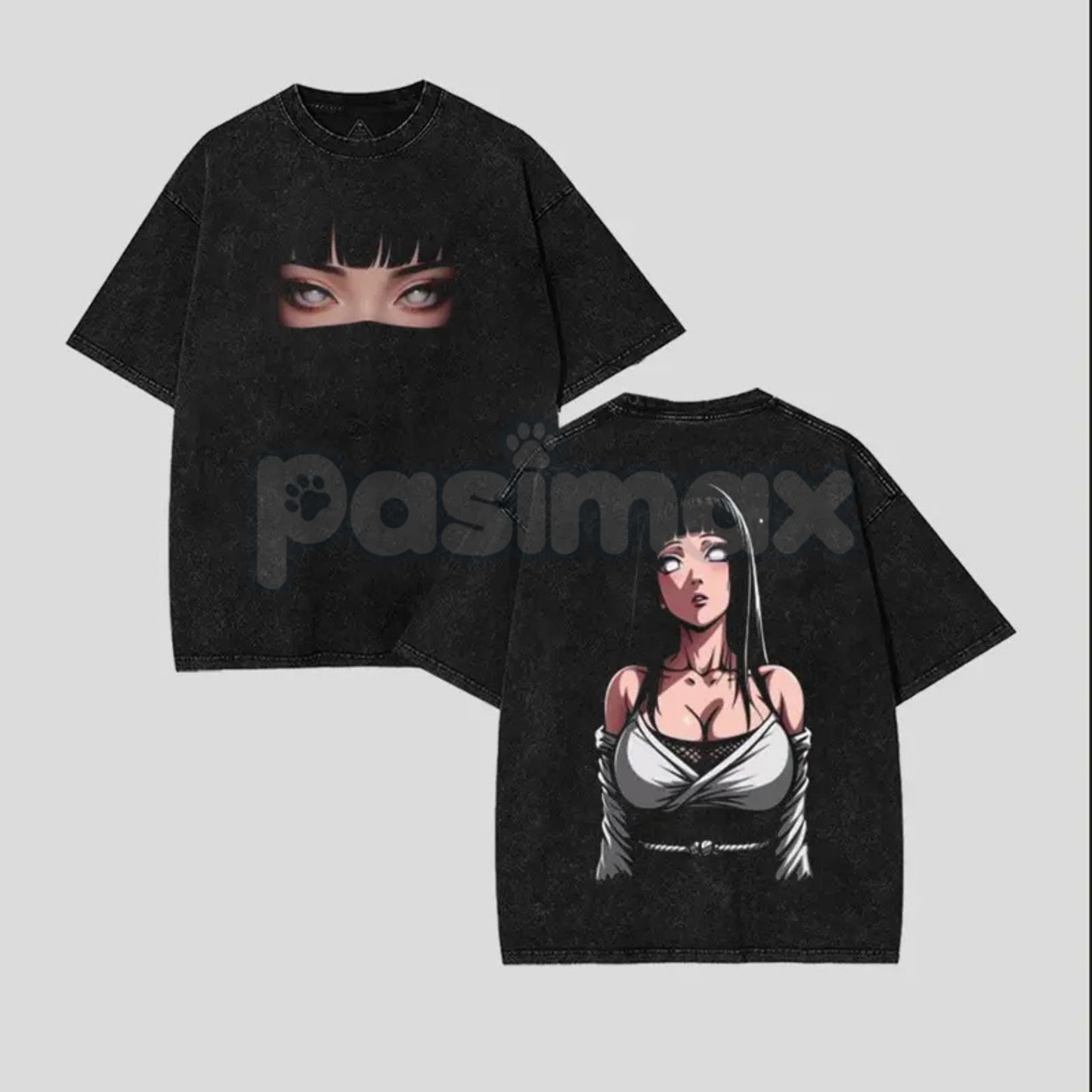 Hinata Hyuga Naruto Double Printed Vintage Washed Tee – Byakugan Princess Retro Anime Streetwear