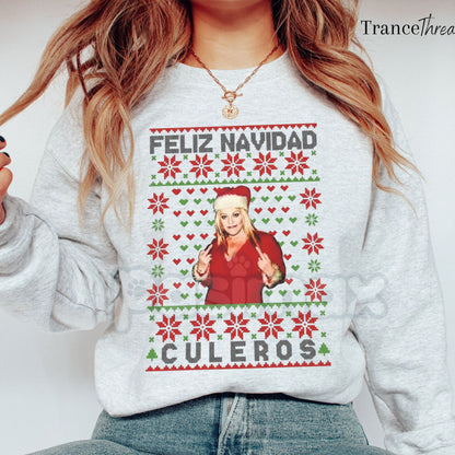 Jenni Rivera Ugly Christmas Sweater Sweatshirt | La Diva de la Banda Holiday Jumper | Funny Mexican Music Xmas Gift | Irreverent Fan Apparel