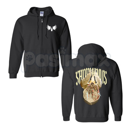 Sanguinius Primarch of Blood Angels Zip Hoodie – Warhammer 40k Tactical Gaming Apparel, Epic Sci-Fi Graphic Sweater