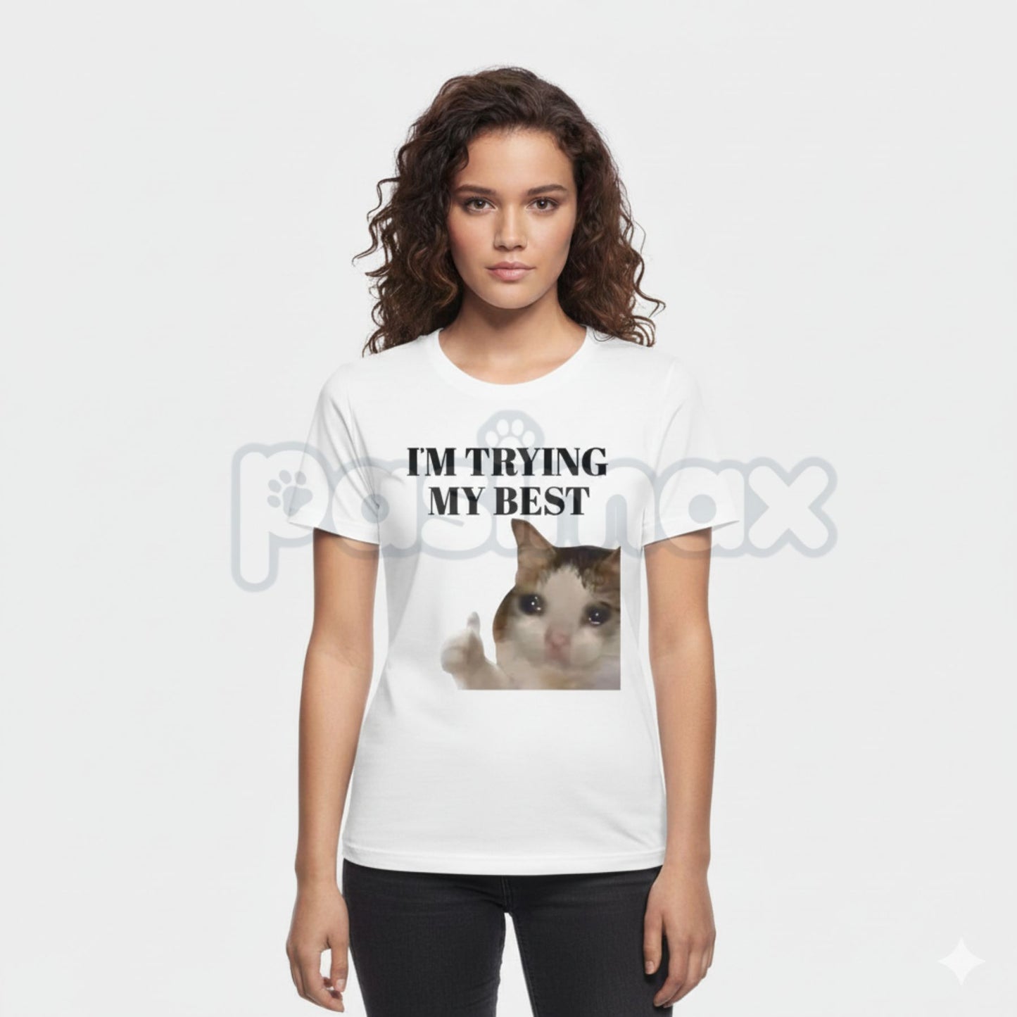 "I'm Trying My Best" Funny Crying Cat Meme T-Shirt - Relatable Struggle Slogan Tee, Viral Burnout Humor Apparel, Self-Deprecating Cat Lover Gift