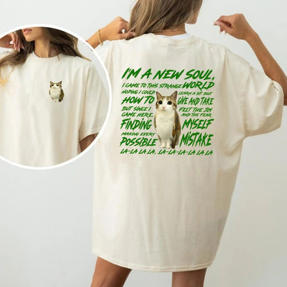 "New Souls" Double-Sided Meowl Meme T-shirt - Funny Cat Lover Gift, Unisex Brainrot Tee