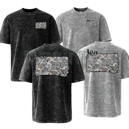 Deer & Mallard Duck Camo T-Shirt – Retro Wildlife Hunting Graphic Tee, Vintage Washed Lightweight Cotton Outdoor Unisex Top