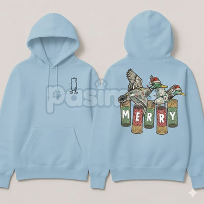 Merry Duck Hoodie – Funny Christmas Duck Graphic Pullover, Festive Holiday Humor Apparel, Unisex