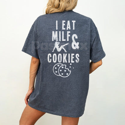 "I Eat Milf & Cookies" Funny T-Shirt - Humorous Sarcastic Graphic Tee, Naughty Christmas & Holiday Party Shirt, Premium Heavyweight Basic Cotton Crewneck, Adult Humor Gift for Men, Provocative Viral Meme Streetwear