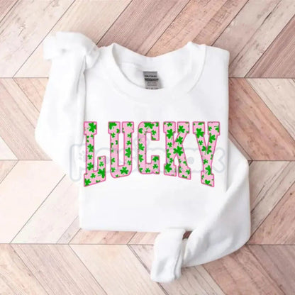 Lucky Clover Sweatshirt | Green Shamrock Design | St Patrick's Day Aesthetic Crewneck | Minimalist Lucky Shirt for Women | Retro Irish Shamrock Graphic Jumper | Shamrock Pullover