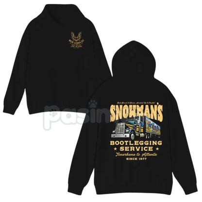 Snowman's Bootlegging Service 2-Sided Hoodie – Vintage Moonshine Graphic Pullover, Country & Outlaw Culture Apparel, Unisex