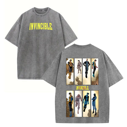 Retro Comic-Inspired T-Shirt – Vintage Washed Invincible Oversized Unisex Tee