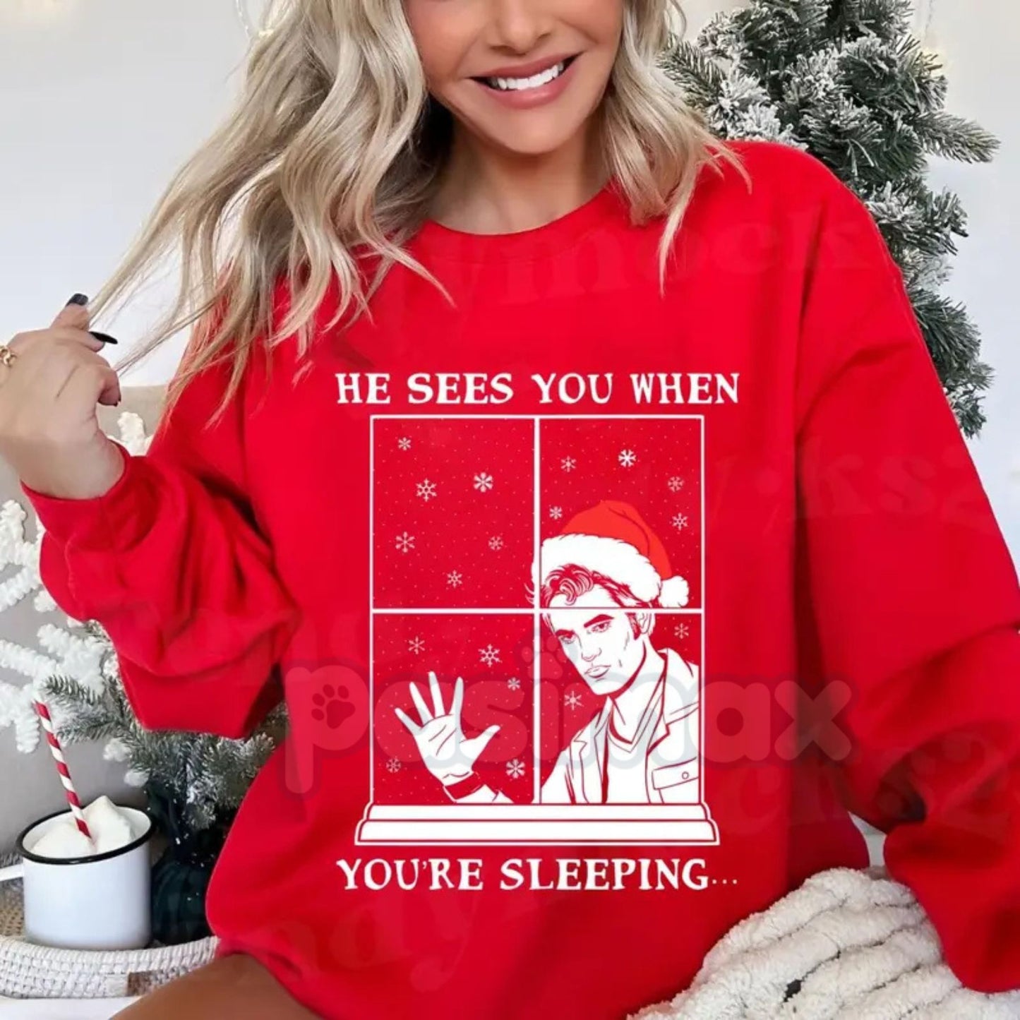 He Sees You When You're Sleeping Christmas Shirt | Funny Creepy Santa Surveillance Jumper | Dark Humor Holiday Crewneck | Naughty List Gift