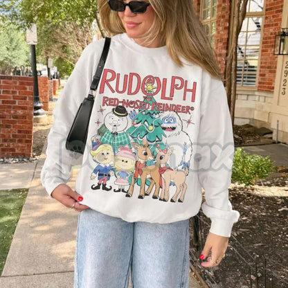 Vintage Look Rudolph Sweatshirt Christmas Crewneck | Retro Rudolph the Red-Nosed Reindeer Shirt | Classic Christmas Jumper