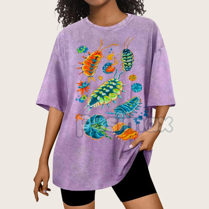 Colorful Insects Unisex Vintage Washed Shirt – Full-Color Graphic Tee, For Men & Women