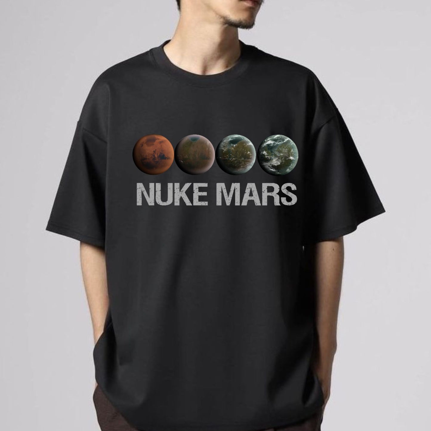 "Nuke Mars" Essential T-Shirt - SpaceX Fan Apparel, Bold Space Exploration Tee
