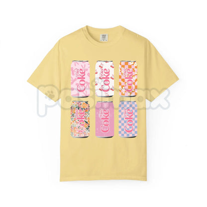 Comfort Colors® Vintage Multi Soda Cans Graphic Tee – Retro Pop Can Aesthetic Shirt, Colorful 90s Streetwear Top, Relaxed Fit Soda Lover Gift