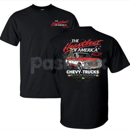Retro Chevy Heartbeat of America Christmas T-Shirt - Vintage Holiday Automotive Tee, Iconic Chevy Slogan Xmas Gift, American Muscle Fan Apparel