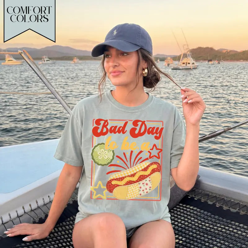 Comfort Colors® "Bad Day To Be A Hot Dog" T-Shirt – Funny 4th of July Summer Tee, Retro Grill Master Glizzy Graphic Independence Day Holiday Top
