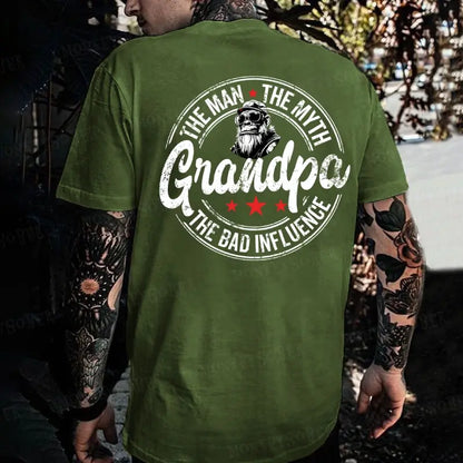 "The Man The Myth Grandpa The Bad Influence" T-Shirt – Funny Monkey Graphic Tee