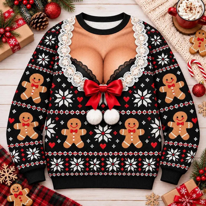 Funny Ugly Christmas Knitted Sweater – Hilarious Holiday Party Jumper, Festive Crewneck Pullover for Men & Women