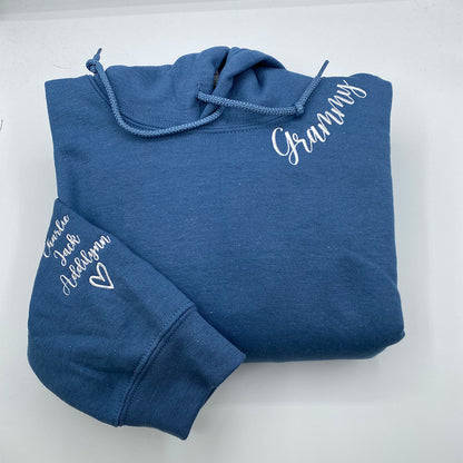 Custom Embroidered Grams Sweatshirt Hoodie with Initial Heart, Unique Gift for Grandma Birthday