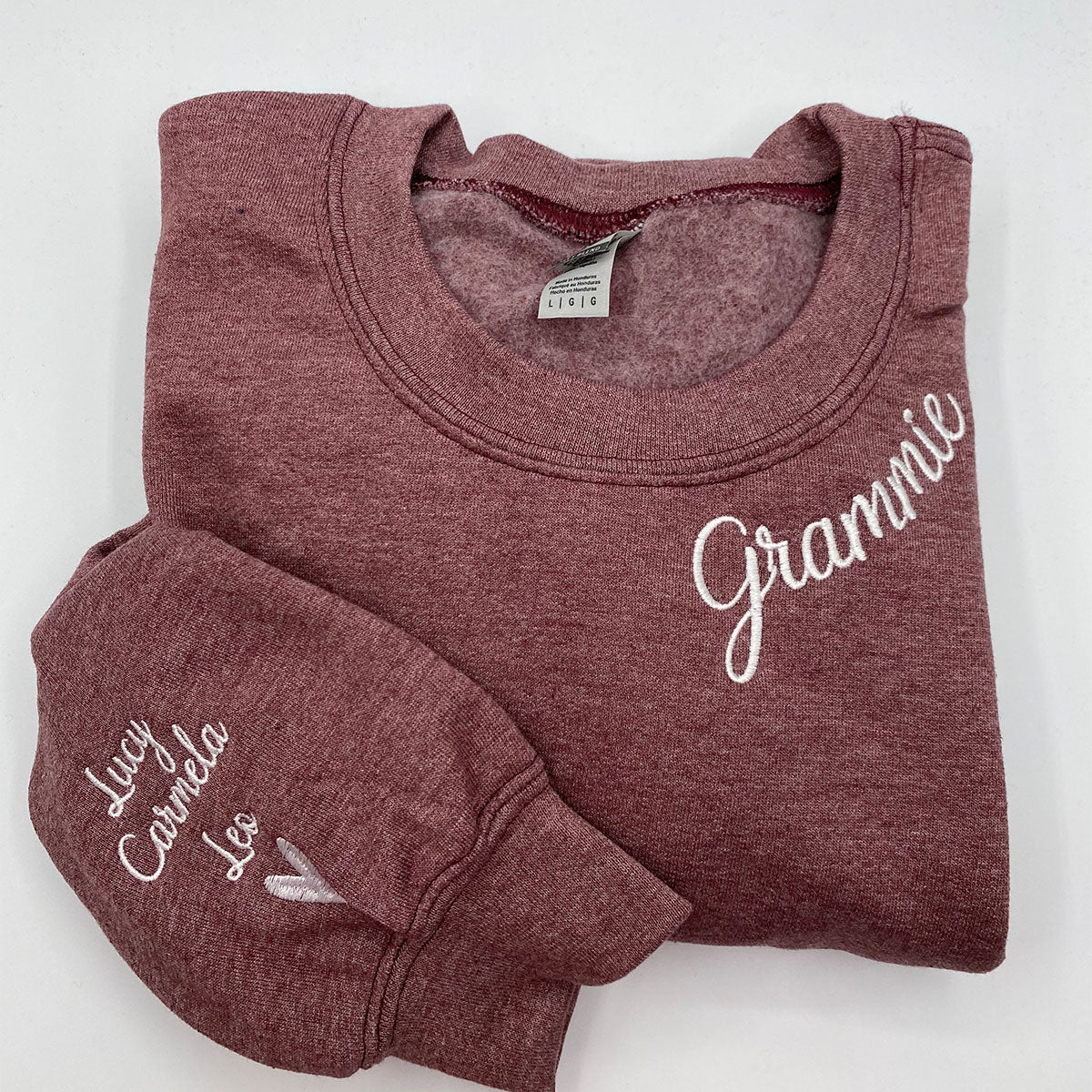 Custom Embroidered Grams Sweatshirt Hoodie with Initial Heart, Unique Gift for Grandma Birthday