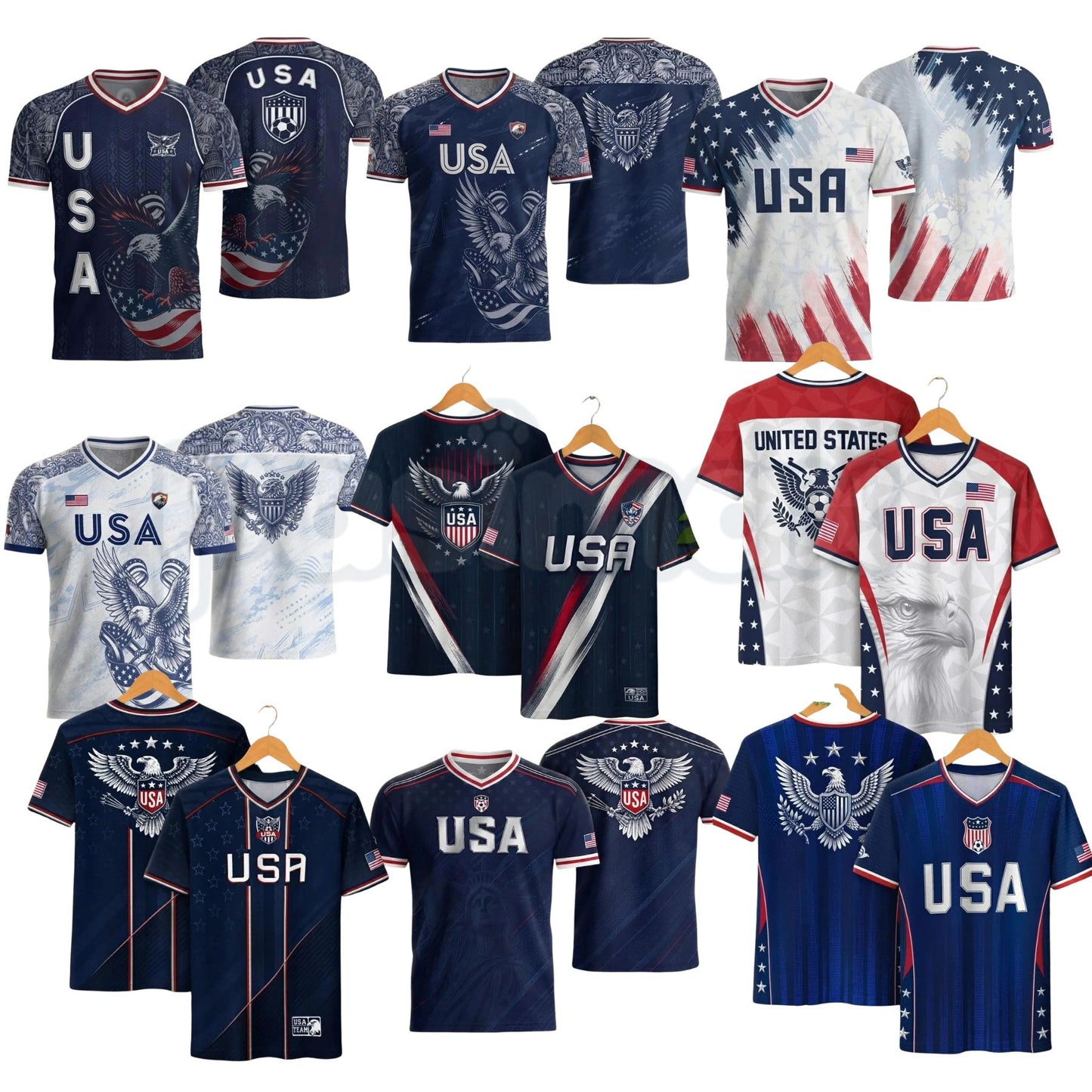 2026 America Soccer Jersey for Men – USA Football Fan Shirt, Quick-Drying V-Neck Casual Sportswear-Pasimax