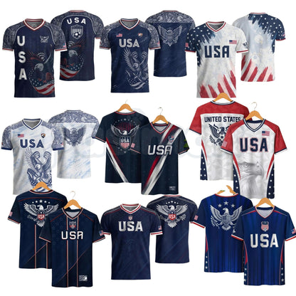 2026 America Soccer Jersey for Men – USA Football Fan Shirt, Quick-Drying V-Neck Casual Sportswear-Pasimax