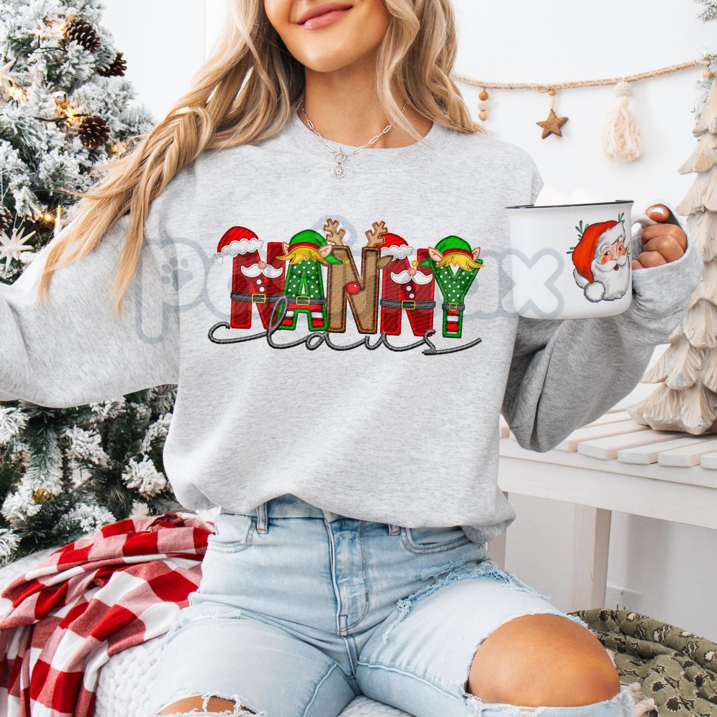 Unisex Faux Embroidery "Claus" Christmas Sweatshirt – Festive Holiday Pullover