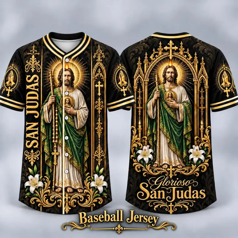 (Pre Order) San Judas Tadeo V-Neck T-Shirt & Baseball Jersey – Religious St. Jude Thaddeus Faith Shirt