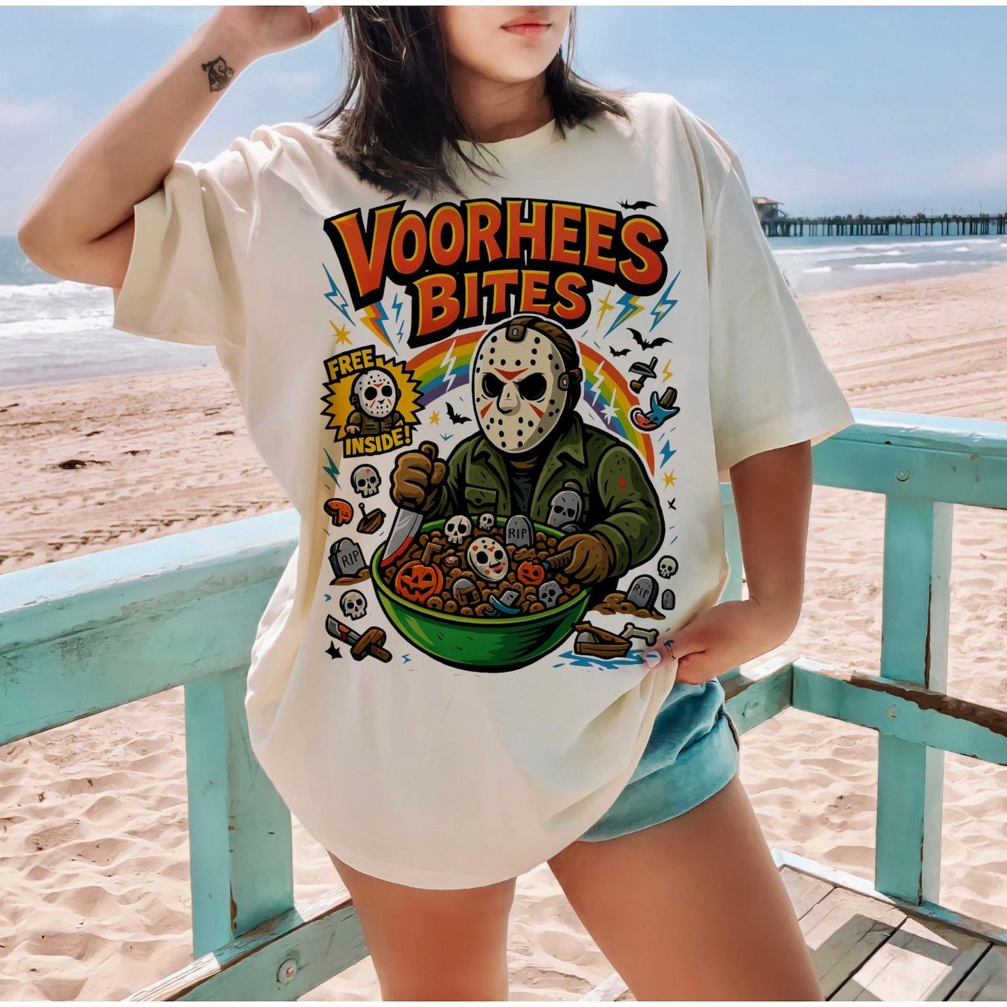 Spooky Horror Cereal Tee - Funny Halloween Killer Breakfast Shirt, Creepy Cereal Box Graphic