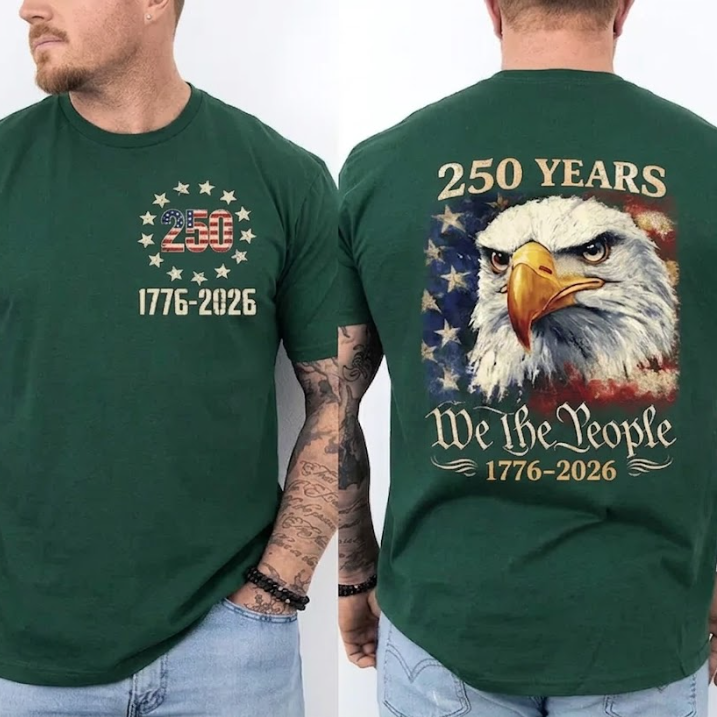 250 Years America Patriotic T-Shirt – 2-Sided USA Flag 250th Anniversary Tee-Pasimax