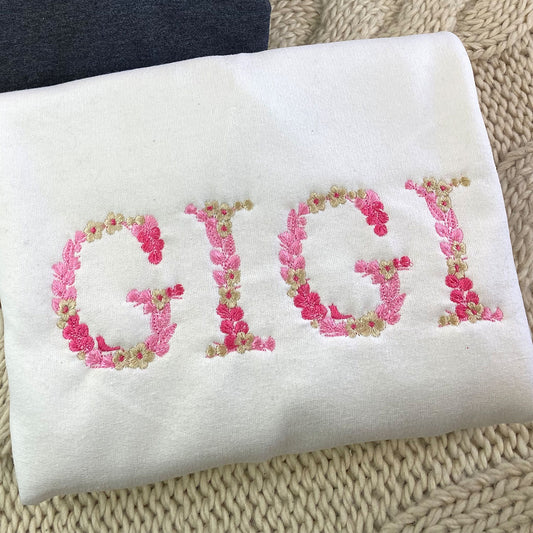 Custom Embroidered Gigi Sweatshirt Hoodie with Floral Letter, Unique Gift for any Occasion