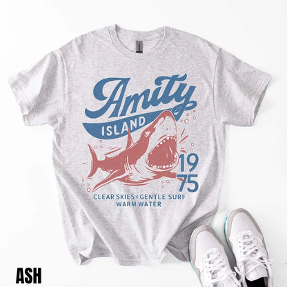 Jaws Amity Island 1975 T-Shirt – Retro Movie Inspired Graphic Tee, Remastered Heavy Cotton Film Buff Top, Soft Lived-In Vintage Summer Beach Shirt, Made in USA