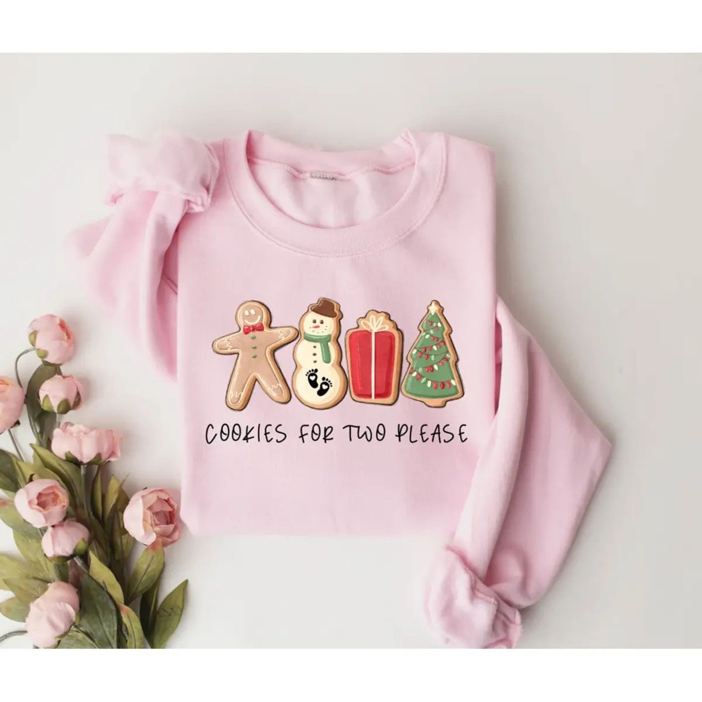 Christmas Cookies For Two Please Sweatshirt – Holiday Pregnancy Reveal Top