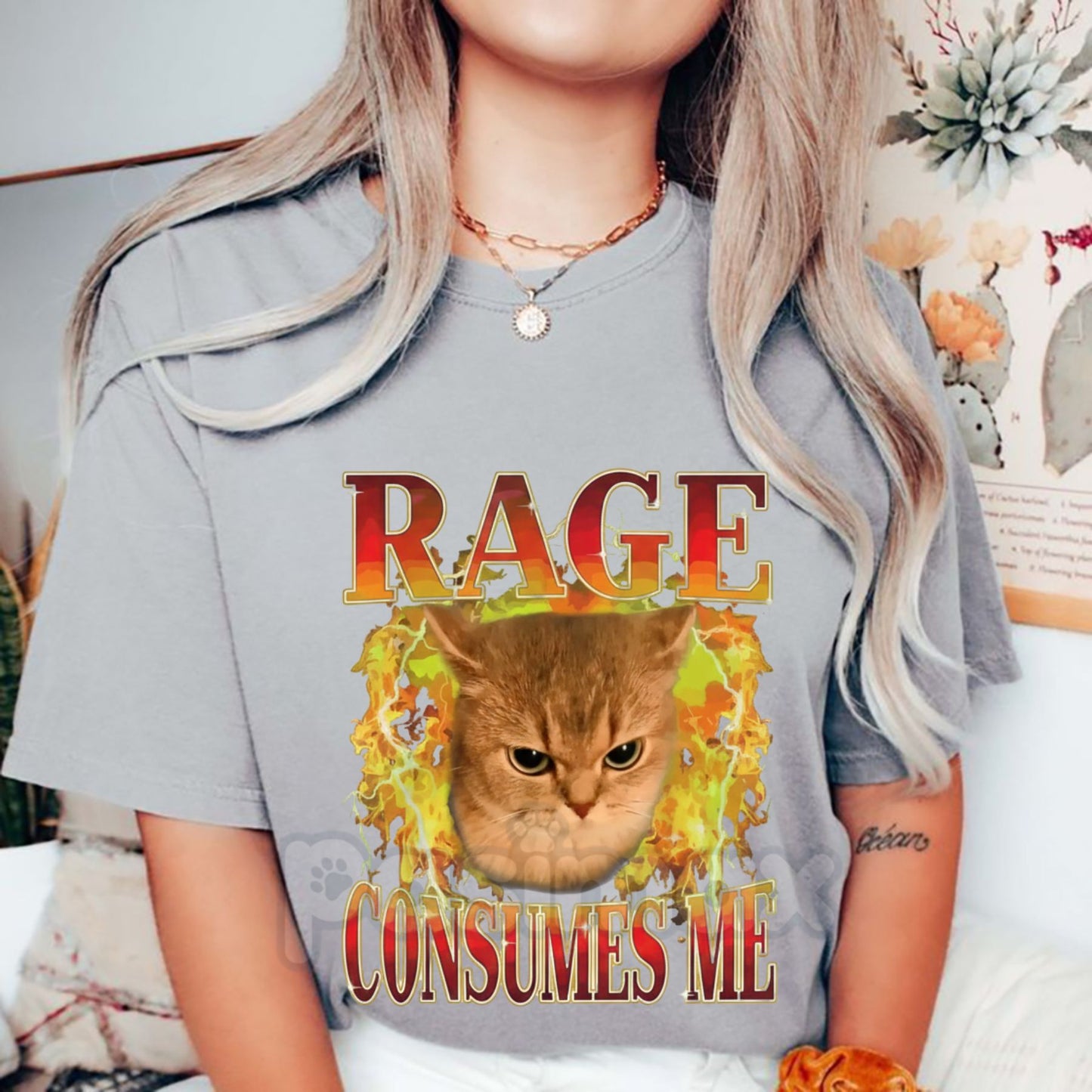 "Cat Rage Is Consuming Me" Funny T-Shirt - Angry Meme Cats Humor Tee, Unhinged Feline Graphic Shirt, Sarcastic Screaming Cat Apparel