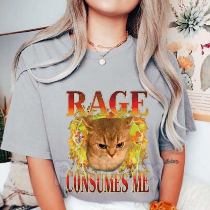 "Cat Rage Is Consuming Me" Funny T-Shirt - Angry Meme Cats Humor Tee, Unhinged Feline Graphic Shirt, Sarcastic Screaming Cat Apparel