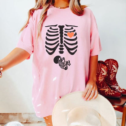 Skeleton Halloween Maternity T-Shirt - Funny Pregnancy Announcement Tee, Spooky Baby Reveal