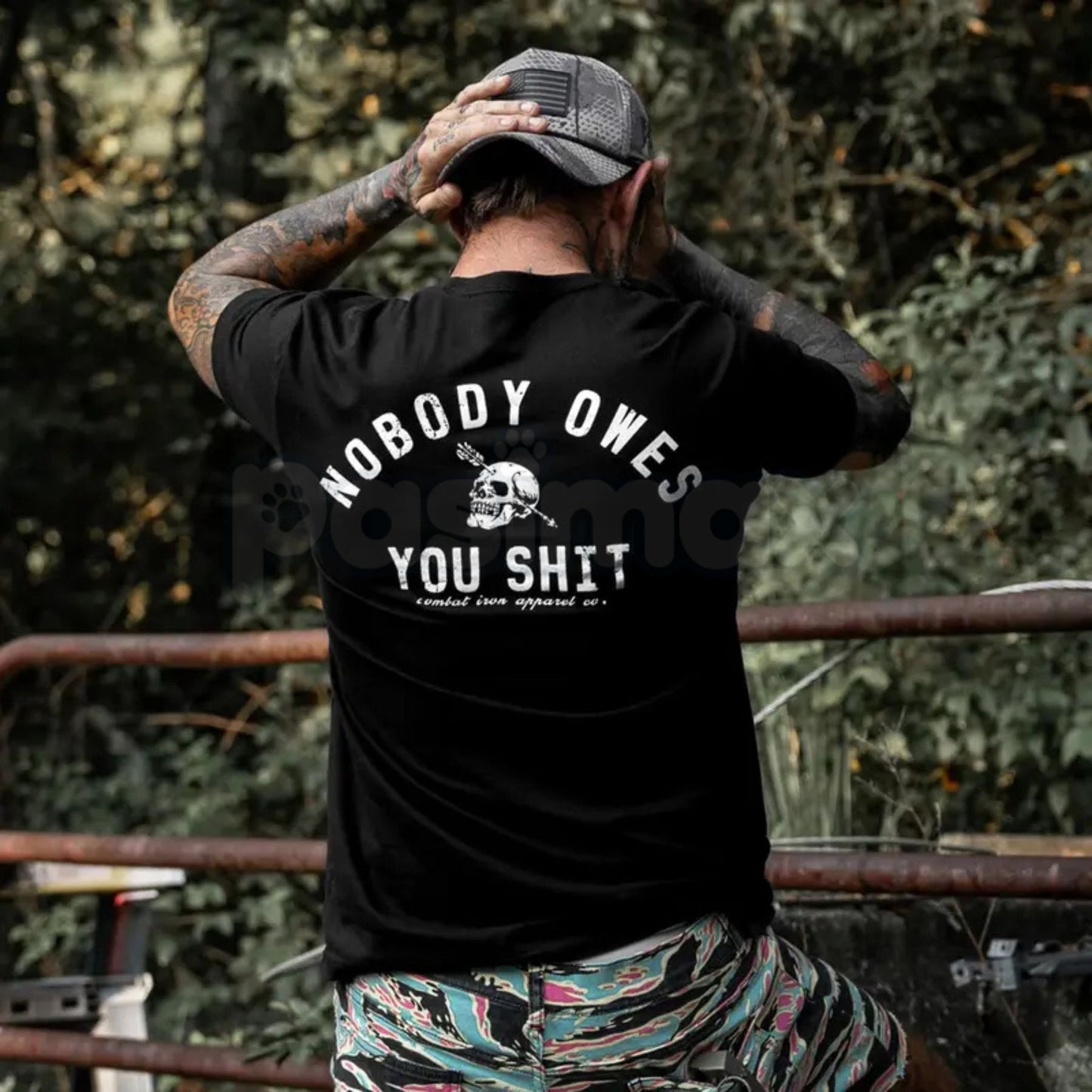 "Nobody Owes You Shit" Skull Men’s T-Shirt - Rugged Hard-Work Graphic Tee, Self-Reliance Motivational Skull Shirt, Premium Heavyweight Unisex Streetwear, Biker Style Stoic Wisdom Top, Aggressive Gym & Lifting Apparel