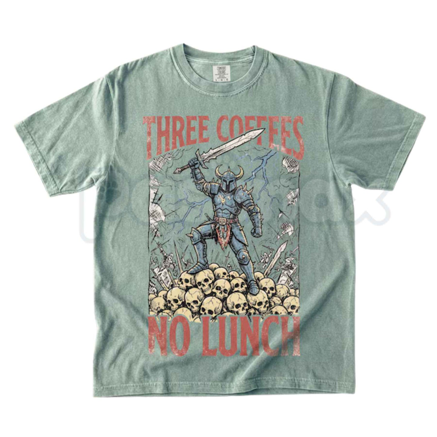Comfort Colors® "Three Coffees No Lunch" T-Shirt – Funny Caffeine Dark Humor Graphic Tee, Sarcastic Work Unisex Top