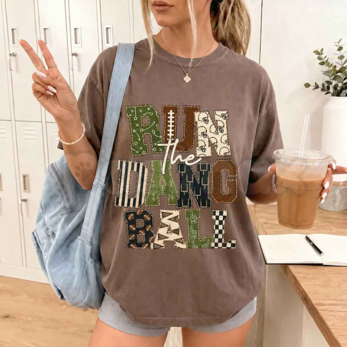 Comfort Colors® Patchwork "Run The Dang Ball" Football T-Shirt – Leopard Print Graphic Tee, Sports Mom Unisex Top & Gift