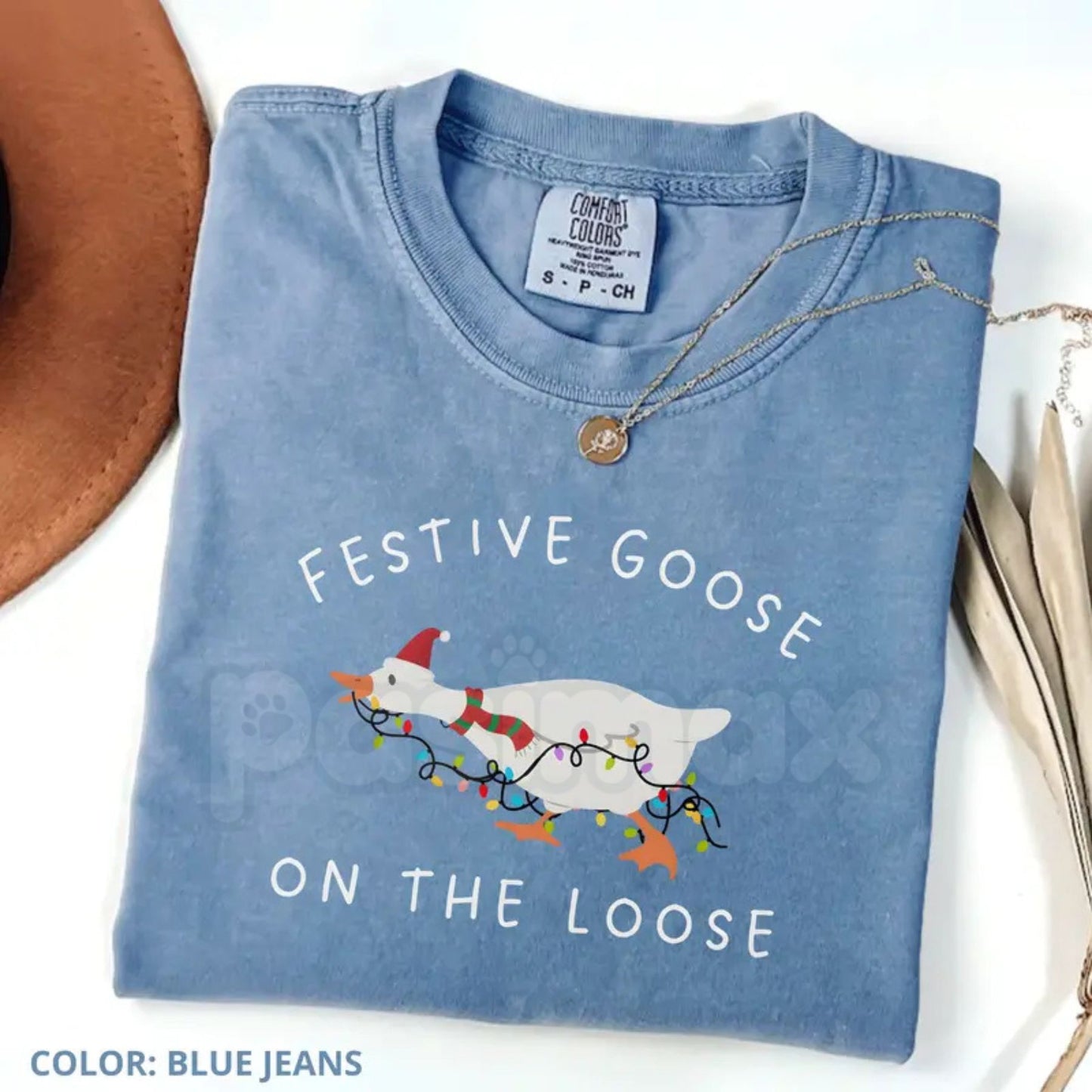 'Goose on the Loose' Comfort Colors® T-Shirt – Funny Christmas Goose Holiday Tee, Cute Xmas Duck Graphic