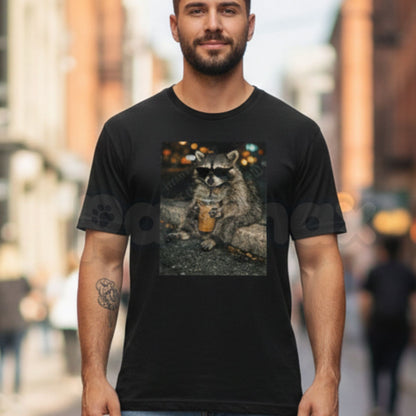 Funny Raccoon Drinking Iced Coffee Vintage T-Shirt - Retro Trash Panda Graphic Tee, Caffeinated Animal Humor Shirt, Premium Heavyweight Unisex 100% Cotton Top, Relatable Coffee Lover Gift, Vintage Style Raccoon Streetwear