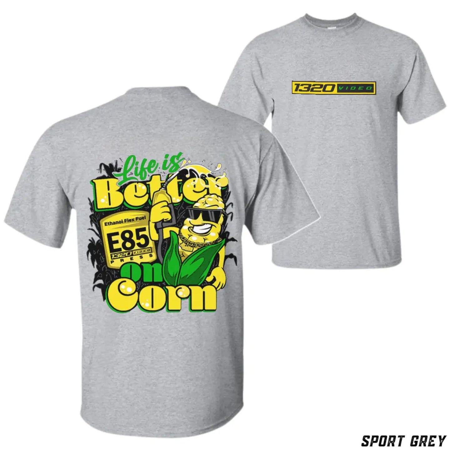 1320 Video "Corn Fuel" T-Shirt - Fun E85 Ethanol Graphic Tee, Street Racing Apparel