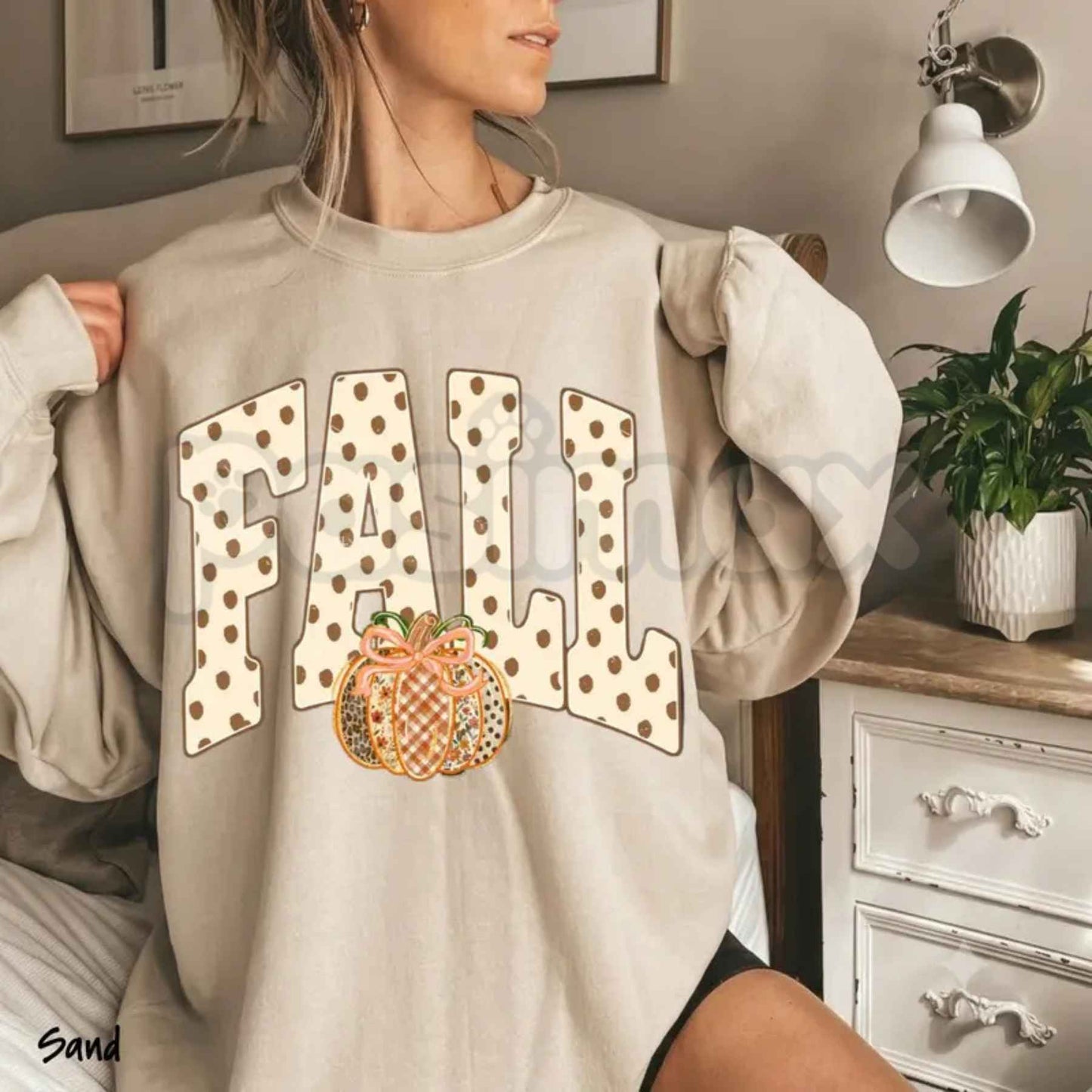 Preppy Fall Polka Dot Pumpkin Bow Sweatshirt | Coquette Floral Gingham Crewneck