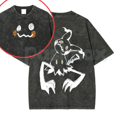 Pocket Monsters Oversize Unisex Washed T-Shirt – Vintage Graphic Anime Tee, S~3XL Retro Lightweight Cotton Streetwear Top