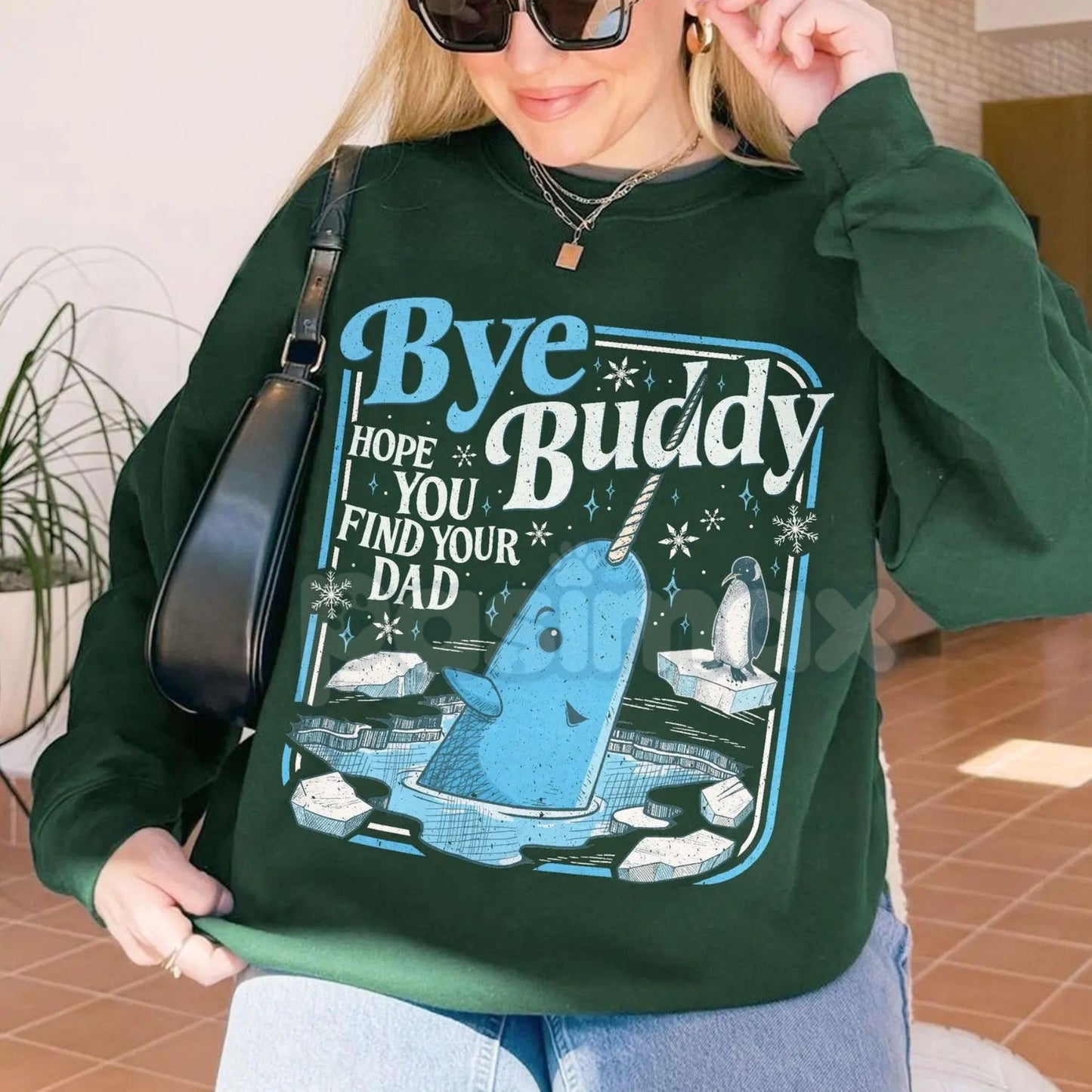 "Bye Buddy Hope You Find Your Dad" Sweatshirt | ELF Movie Quote Crewneck | Funny Christmas Nostalgia Jumper