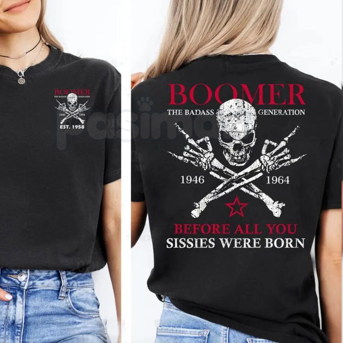 Old School Boomer Legacy T-Shirt (1946–1964) - Vintage Skull Statement Tee, Generational Pride Apparel, Tough Guy Slogan Gift