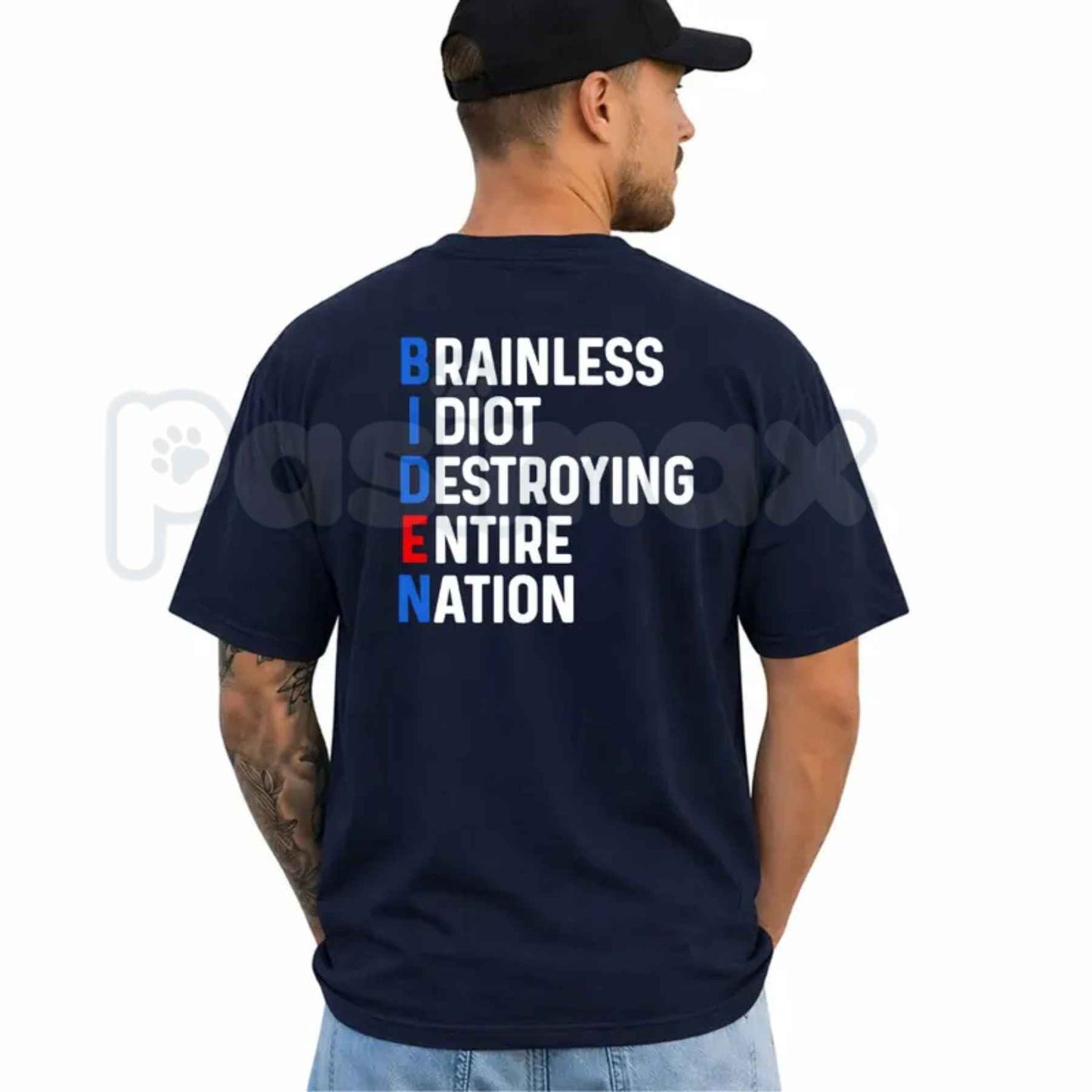 Political Satire B.I.D.E.N Lettering Back Print Black T-Shirt – Funny Acronym Unisex Tee