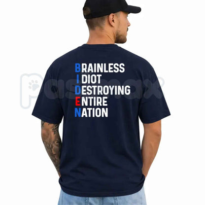 Political Satire B.I.D.E.N Lettering Back Print Black T-Shirt – Funny Acronym Unisex Tee