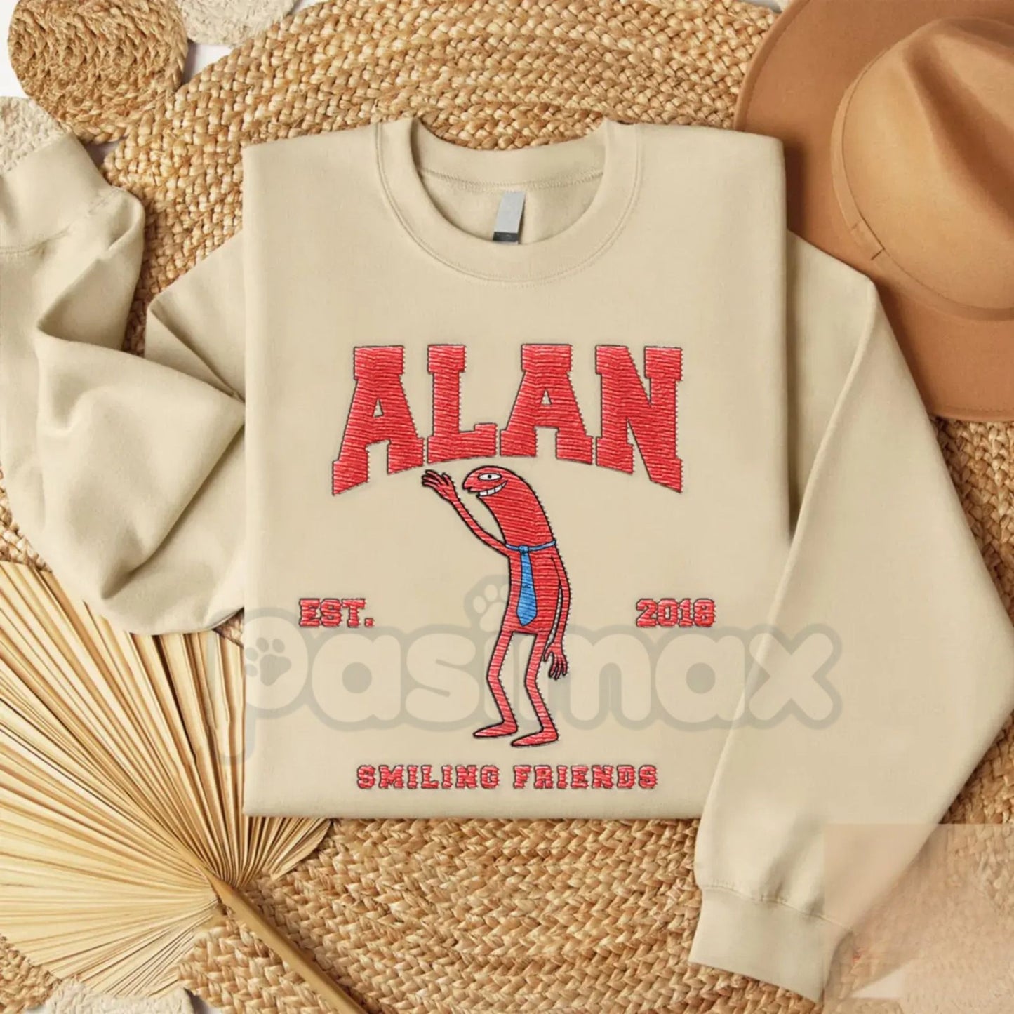 Cute Friendship Stitch Christmas 2025 Crewneck – Smiling Friends Embroidered Sweater